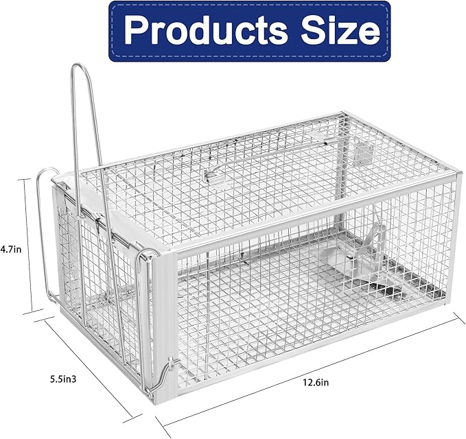 2 Pack Humane Rat Traps - Rodent Trap for Squirrel Mouse Mice, Live Rat Traps Catch & Release for Indoors and Outdoors(12.6''*5.5''*4.7'')