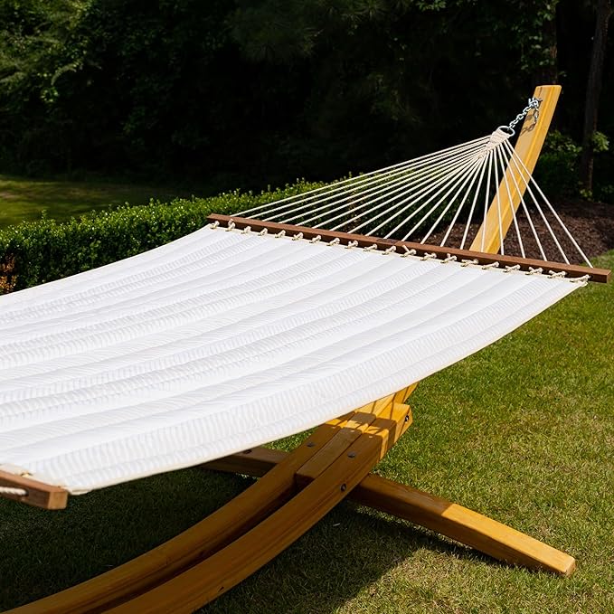 Nags Head Hammocks Clock Out Cloud Bella Dura Quilted Hammock, Constructed of Durable Fabrics, Cumaru Spreader Bar, Rolled Rim Grommets, Galvanized Hardware, Handcrafted in The Carolinas