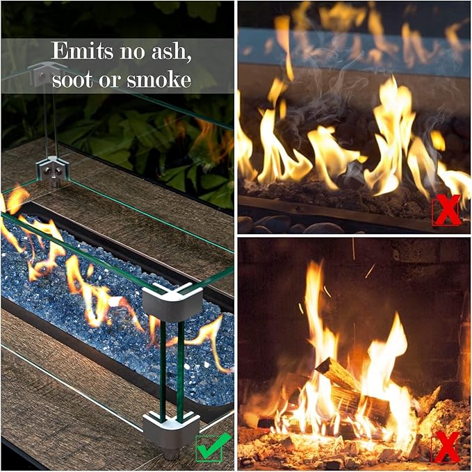 GASPRO 20lbs Fire Glass, 1/4'' Reflective Glass Fire Pit Rocks for Fire Pit Table, Fireplace, High Luster Pacific Blue
