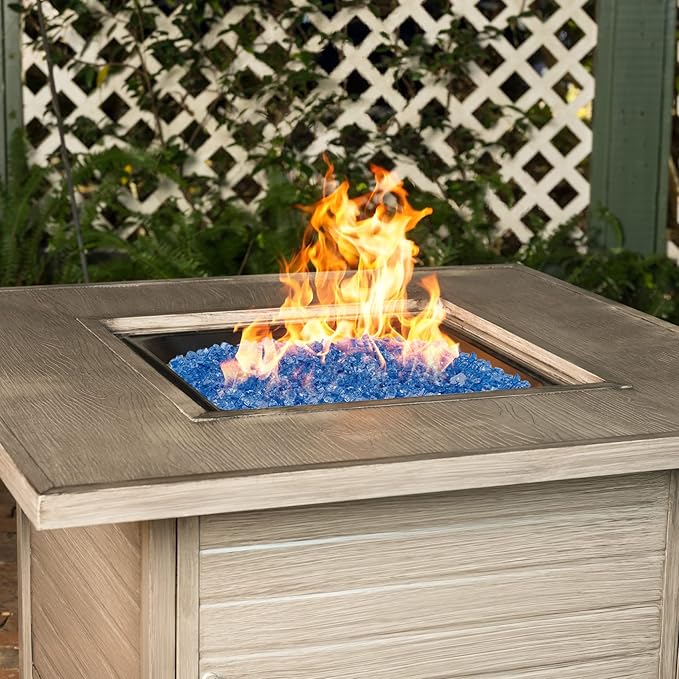 Onlyfire 10 pounds Fire Glass for Propane Gas Fire Pit, 1/4-Inch High Luster Fireplace Glass Rocks for Fire Pit Table, Pacific Blue