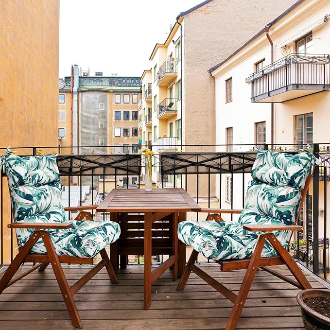 EAGLE PEAK Tufted Outdoor/Indoor High Back Patio Chair Cushions, Set of 2, 46'' x 22'', Tropic Green