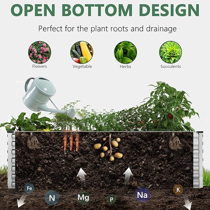 FOOWIN 2pcs 6x3x3ft Galvanized Raised Garden Bed, Planter Raised Garden Boxes Outdoor, Large Metal Raised Beds for Gardening, Garden Bed for Vegetables, Flowers, Herb, Silver