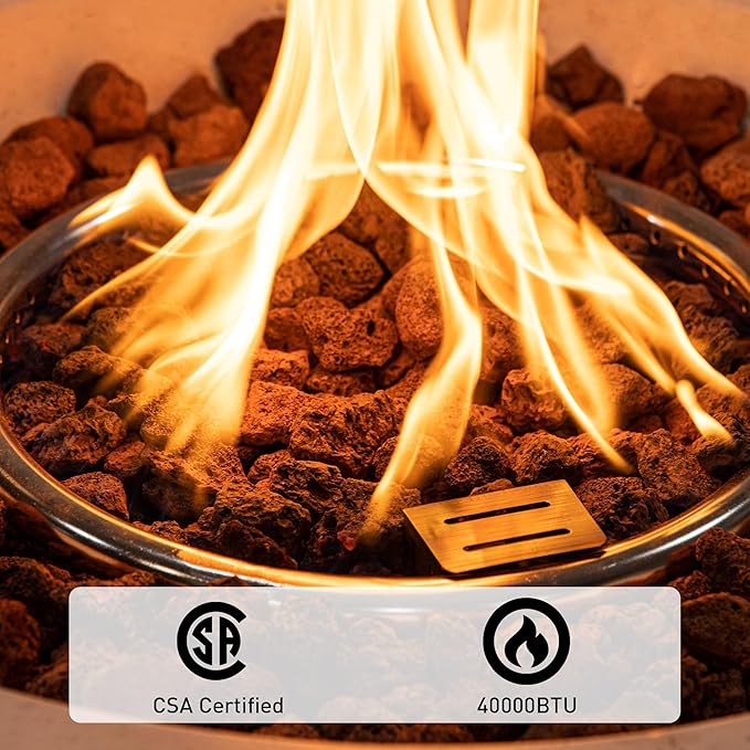 SUNBURY Outdoor Propane Fire Pit, Gas Fire Pit for Outside Patio, Stone Outdoor Fire Table Fire Column 40,000 BTU Propane Fire Tables Firepit Table w Lava Rocks, CSA Certified, Waterproof Cover