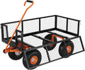 GarveeLife Heavy Duty Steel Garden Cart, 500 LBS Capacity 3 in 1 Pullable Garden Wagon with 10 in Wheels, for Gardening Soil, Tools, and Plant Transport