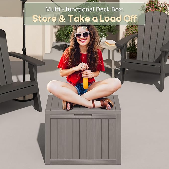 45 Gallon Outdoor Storage Deck Box Waterproof,Garden Tool,Backyard Cushion,Poolside Storage,Small Delivery Boxes for Outside,UV-Resistant & All-Weather,Wood-like Striped Gray