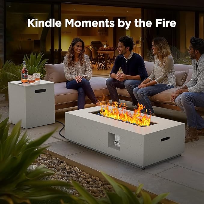 Ciays 42 Inch Propane Fire Pit, 50,000 BTU Outdoor Gas Fire Pit Table for Outside Patio with CSA Certification, Glass Rocks, Rectangular Heater for Backyard, with Waterproof Cover & Adjustable Legs