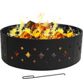 Sunnydaze 36-Inch Outdoor Fire Pit Ring with Poker - Round Heavy-Duty Steel Fire Ring for Camping or Backyard - Diamond - 10" H