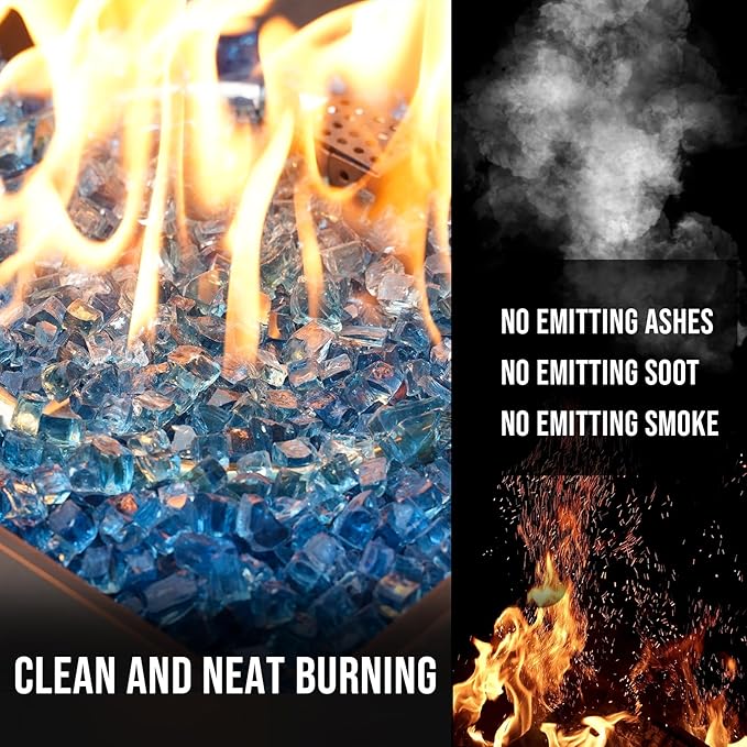 Skyflame High Luster 10-Pound Regular Fire Glass for Fire Pit Fireplace Garden Landscaping Pacific Blue 1/2" Size