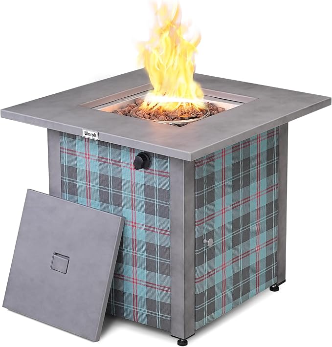 28" Propane Fire Pit, 50,000 BTU Fire Pit Table with Lava Rocks, ETL-Certified Outdoor Fire Pit Table with Lid for Outdoor Party Gathering Heat for Patio Deck Garden Courtyard (Square,Grey)