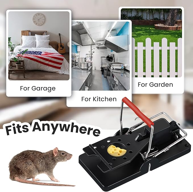 Qualirey 24 Pcs Mouse Traps Plastic Snap Rat Trap Bulk Reusable Quick Effective Safe for Indoor Outdoor Home House Warehouse Garden Kitchen 3.86 x 1.81 x 2.17 Inch (Black,Red)