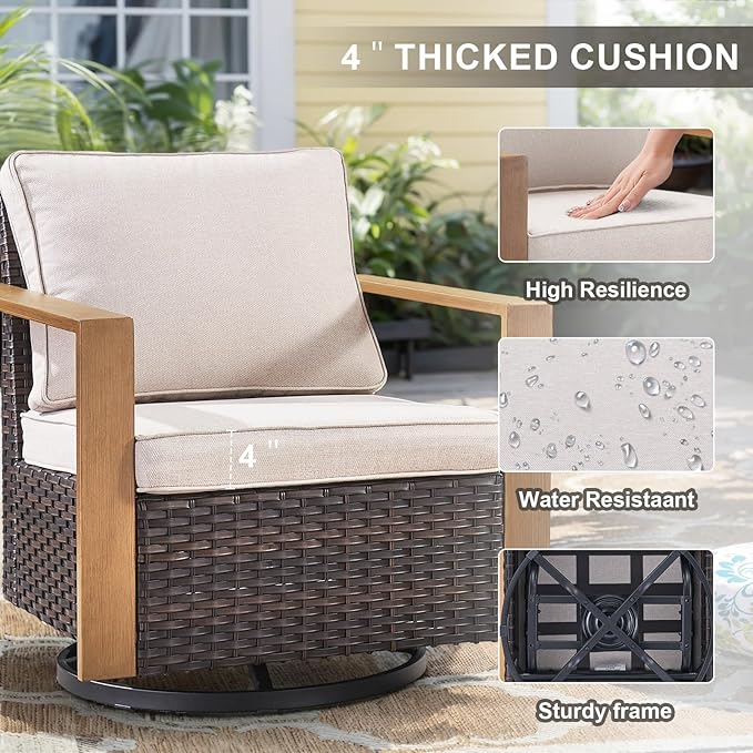 Belord Outdoor Swivel Rocker Chairs Set of 2 with Metal Wide Armrests, Patio Wicker Chairs, Glider Furniture for Porch, Deck, Sunroom, Backyard