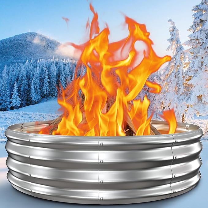 48 Inch Large Outdoor Fire Pit Ring,Heavy Duty High Heat Resistant Wood Burning Firepit for Outside,12" Tall,Galvanized Steel Outdoor Fireplace & Fire Pits Bowl for Backyard Bonfire, Patio,Camping
