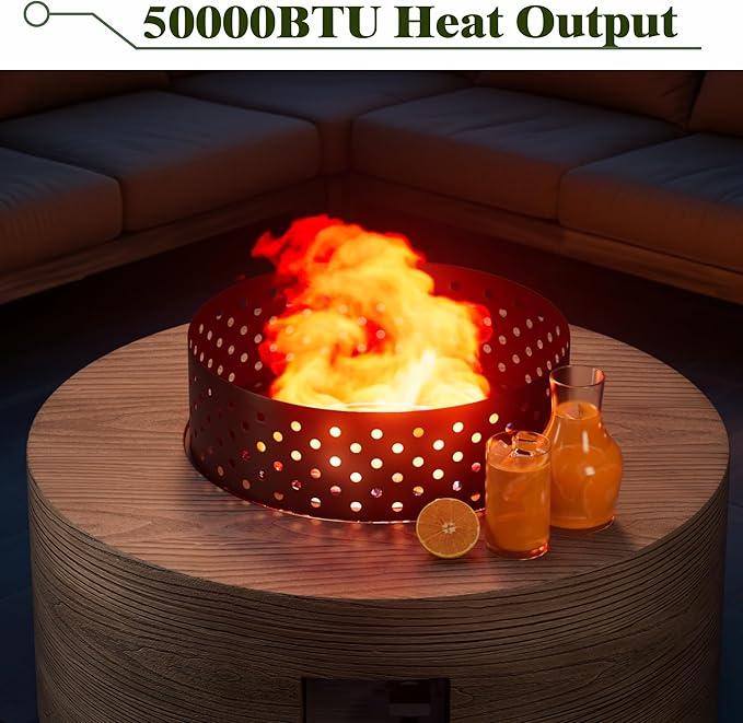 Dineli 2-Piece Outdoor Propane Fire Pit Table Set w Tank Table 30'' Round Fire Pit Table 2-in-1 Firepit Table for Outside Patio Gas Fire Pit Fireplace, 50,000 BTU, Brown with Wood Grain