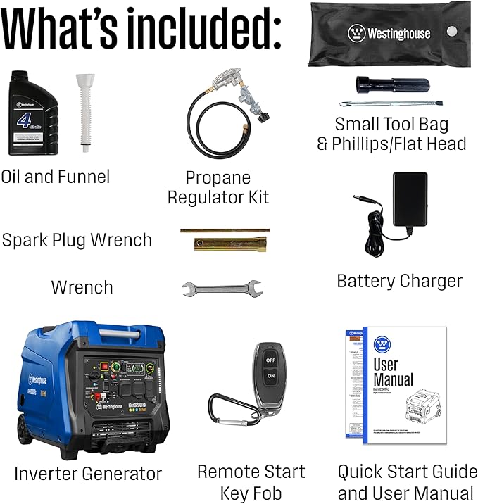 Westinghouse 8200 Peak Watt Tri-Fuel Portable Inverter Generator, Remote Electric Start, Transfer Switch Ready, Gas, Propane, Natural Gas, Low THD, Safe for Electronics, Parallel Capable, CO Sensor