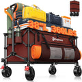 220L Collapsible Wagon Cart Foldable, 38" L Extra Large Heavy Duty Folding Beach Wagons with All-Terrain Wheels, Utility Carts for Camping, Sports, Shopping, Groceries - Red