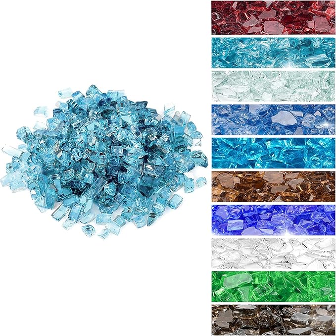 Onlyfire 10 lbs Fire Glass for Propane Gas Fire Pit, 1/2-Inch High Luster Fireplace Glass Rocks for Fire Pit Table, Aqua Blue
