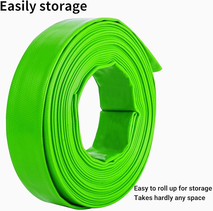 2 inch x 100 FT Pool Backwash Hose, Green Heavy Duty Reinforced PVC Lay Flat Water Discharge Hose for Swimming Pool Filter Pump,with 2 Clamp