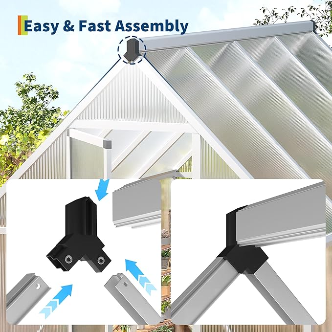IDEALHOUSE 6x7 FT Greenhouse for Outdoors, Lockable Door and Ajustable Roof Vent, Polycarbonate Greenhouse with Windproof Aluminum Frame, Aluminum Walk-in Greenhouses, for Backyard, Lawn