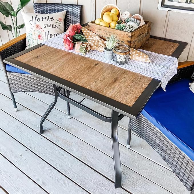 PHI VILLA 37" x 37" Patio Dining Table Outdoor Dining Furniture Umbrella Table with 1.57" Umbrella Hole, Steel Frame with Premium PVC Table Top for Patio, Lawn Garden