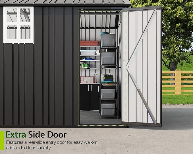 Jocisland 13.2x20.7x8.4 FT Heavy Duty Metal Carport, Car Canopy with 2 Lockable Doors & 4 Windows, All-Weather Car Shelter for Boat, Truck, Tractor, Equipment Storage, Dark Gray
