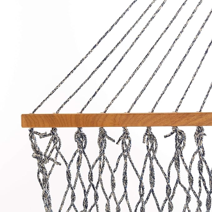 Original Pawleys Island Deluxe Navy Oatmeal Heirloom Tweed DuraCord Rope Hammock – 13 ft. x 65 in, 2-Person, 450 lb Capacity, Oak Spreader Bar, Zinc-Plated Hardware, Handcrafted in The USA