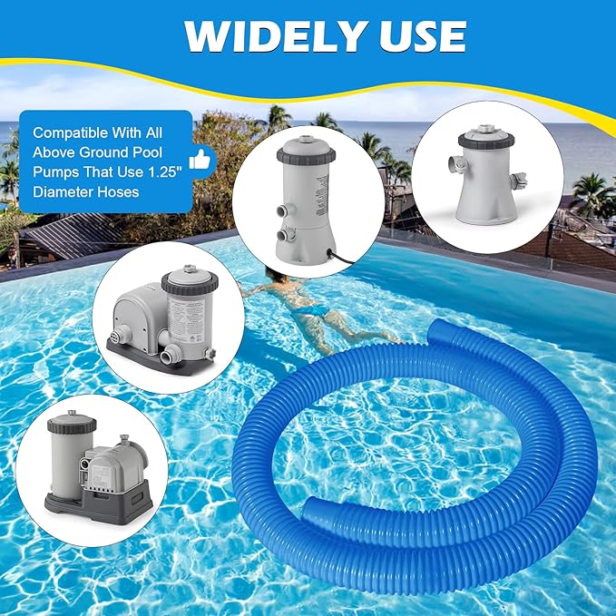 2 Pcs 1.25" Pool Hose, 59" Long Accessory Pool Pump Replacement Hoses, Compatible with All Above Ground Pool Filter Pumps that Use 1 1/4 Diameter Hoses