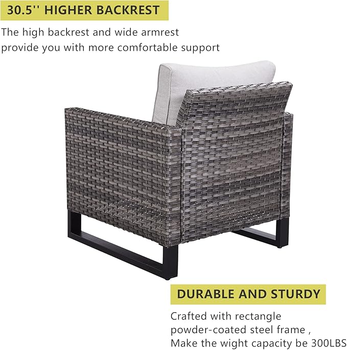 HUMMUH 7 Piece Patio Furniture Set with Fire Pit Table 41in 55,000 BTU,Wicker Outdoor Conversation Sets - Outdoor Chairs Set of 2 Patio Sofa for Porch,Garden,Backyard