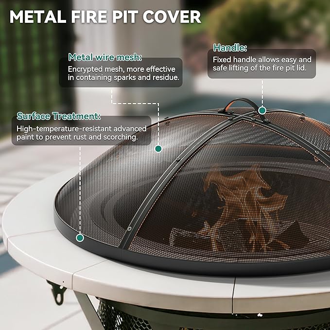 YITAHOME 30" Fire Pit Screen with Top Ring & Poker, Iron Mesh Spark Guard with High-Temperature Coating, Portable & Modular for Backyard Fire Pits, Camping, Beach Parties, and Barbecues