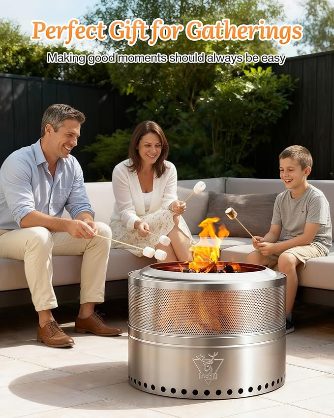YEFU Fire Pit, Folding Smokeless Firepit, Wood Burning Stainless Steel Portable Outdoor Fireplace with Removable Ash Stand,Gloves,Fire Poker,Bonfire Fire Pits for Outside Camping (20 inch)