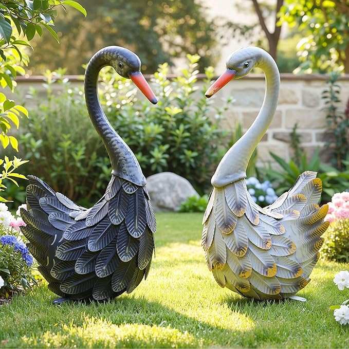 Ultym 19.3" Metal Swan Yard Decor - Handmade Oversize Swan Garden Statue Sculptures with Stable Ground Stakes, Backyard Decoration, Metal Garden Art