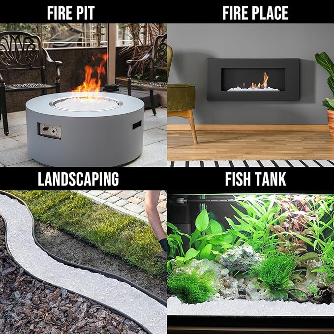 Skyflame High Luster 10-Pound Regular Fire Glass for Fire Pit Fireplace Garden Landscaping Platinum 1/4" Size