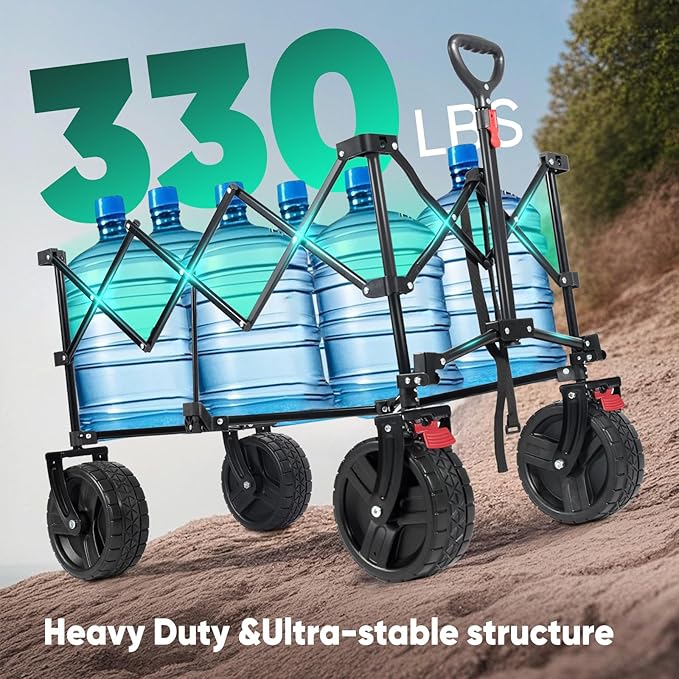Sekey 220L Wagons Carts Foldable with Big All-Terrian Beach Wheels, Collapsible Heavy DutyWagon with Cup Holders, Extra Large Folding Wagon,Foldable Wagon for Camping, Garden, Sports.Blue&Gray
