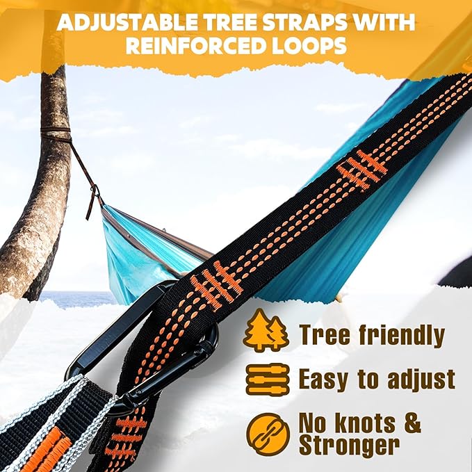 NATUREFUN Ultra-Light Travel Camping Hammock | 300kg Load Capacity,Breathable,Quick-Drying | 2 x Premium Carabiners,2 x Nylon Slings Included | Outdoor Indoor Garden
