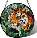 AMDERVEN Stained Glass Window Hanging, Fierce Tiger Sun Catcher for Door Home Decor Wild Animals Suncatcher Christmas Mother's Day Birthday Gifts for Women Men Mom and Nana 7.8 in