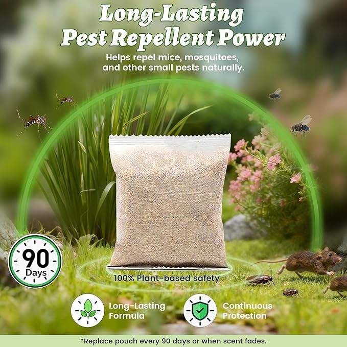 Rodent Repellent Pouches, 12 Pack Peppermint Oil Mouse Repellent for Home & Car, Natural Rodent Defense for Mice, Rats, Squirrels, RVs, Garage, Kitchen & Basement