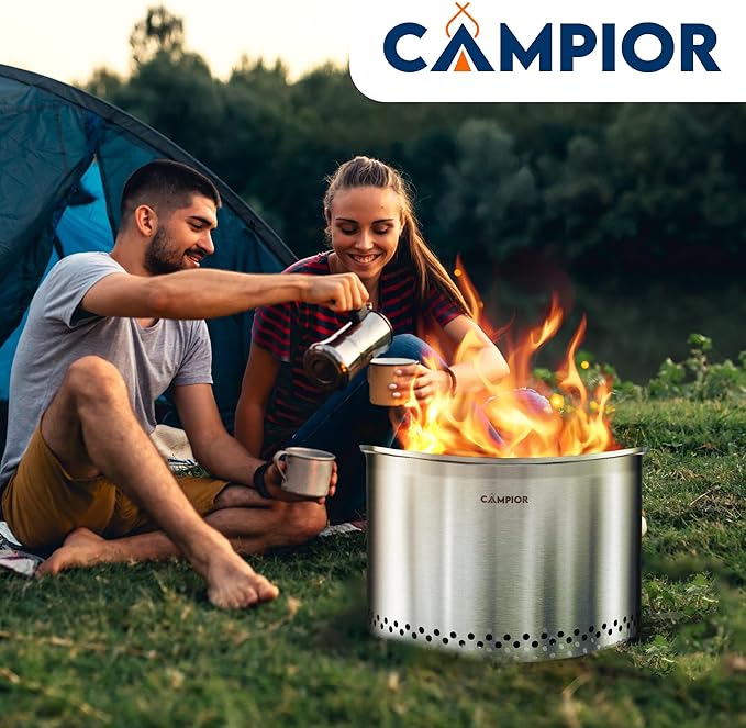 Smokeless Fire Pit, 18" Portable 304 Stainless Steel Outdoor Stove with 360° Airflow Design, Removable Ash Pan, Easy Setup, for Backyard, Camping, and Garden Gathering, Wood Burning Fire Pit