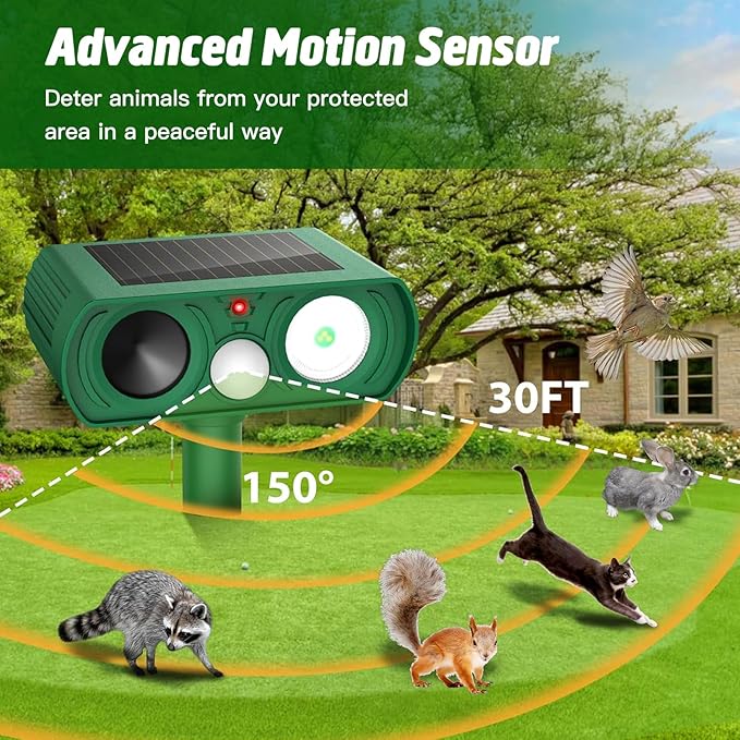 Animal Deterrent Devices Outdoor, Solar Animal Repeller with Motion Sensor Animal Repeller to Repel Cat, Deer, Squirrel, Rabbit, Dog, Skunk (Green - 1 Pack)