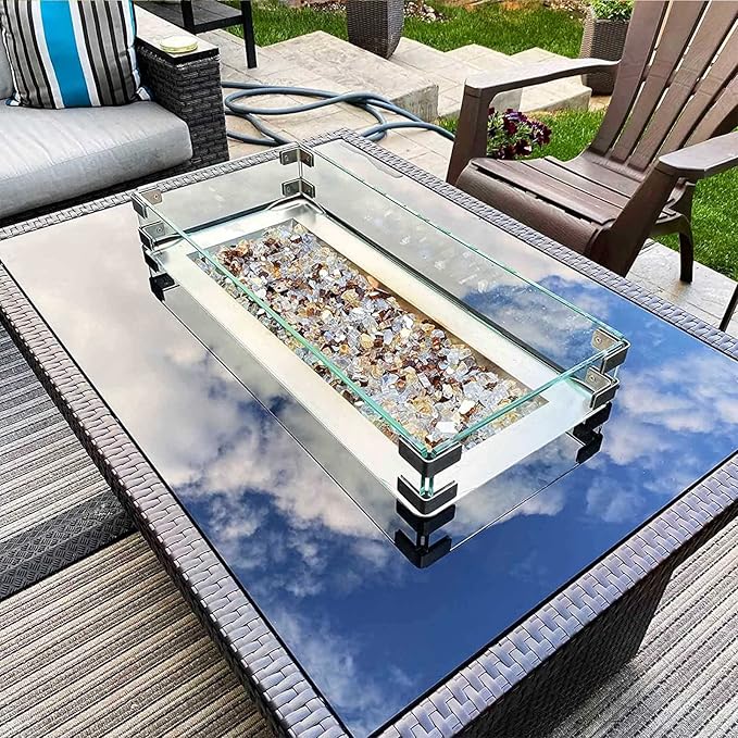 GRISUN 20 Pounds Fire Glass for Fire Pit - 1/2 inch High Luster Reflective Tempered Glass Rocks, Decorative for Natural or Propane Fireplace, Blend of Gold, Platinum and Copper