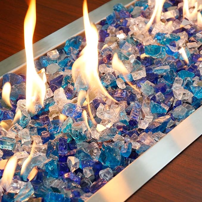 GRISUN 20 Pounds Bahama Blend Fire Glass for Fire Pit - 1/2 Inch High Luster Reflective Tempered Glass Rocks for Natural or Propane Fireplace, Safe for Outdoors and Indoors