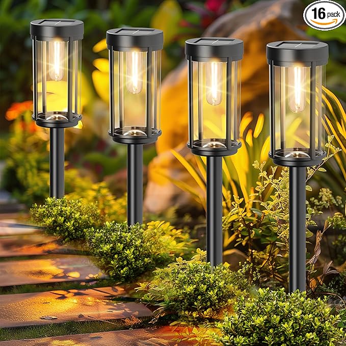 16 Pack Solar Lights Outdoor Waterproof for Garden Walkway Pathway Lawn Yard Decorative Modern Landscape Lighting. (Warm White Light, 16)