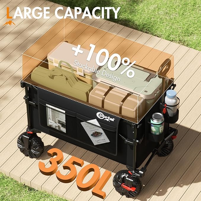 Portal 350L Collapsible Wagon Cart with Removable Canopy, 270LB Folding Utility Cart with Rear Door for Pet, Camping, Beach, and Outdoor Adventures