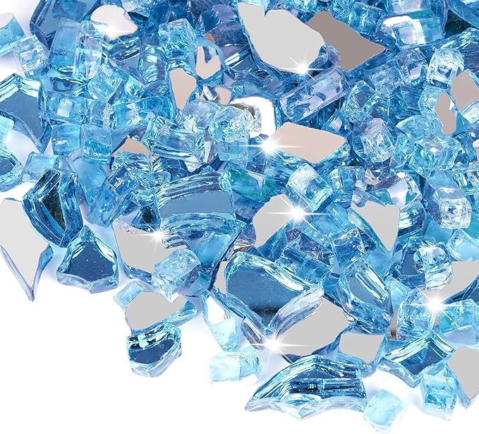 Mesida 1/4 Inch Reflective Fire Glass for Propane Fire Pit – 10 lb Tempered Glass Rocks for Gas Fireplace, Fire Bowl & Patio Landscape Decoration,Pacific Blue