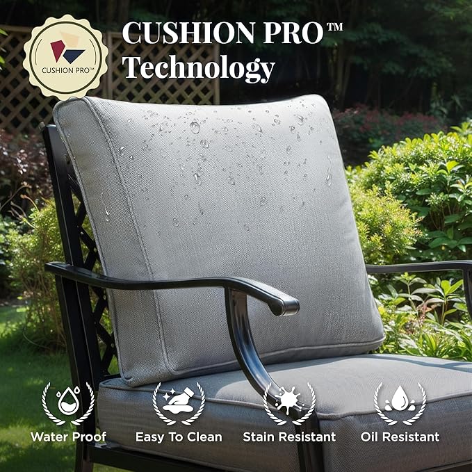 Patio Furniture Set, 6 Pcs Metal Outdoor Conversation Set, 2 Swivel Chairs, 2 Ottomans and 3 Seater Sofa with 5.75" Extra Thick Cushion and Gas Fire Pit Table, Grey