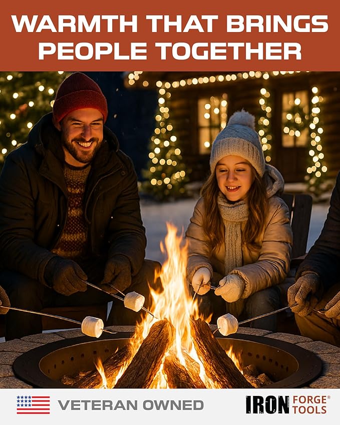 Iron Forge Tools Smokeless Firepit - 36 inch Outer/30 inch Inner Round Fire Ring Insert Liner - Heavy Duty Metal Permanent Outdoor Fire Pit Ring (36x30x10) Utility Patent Pending
