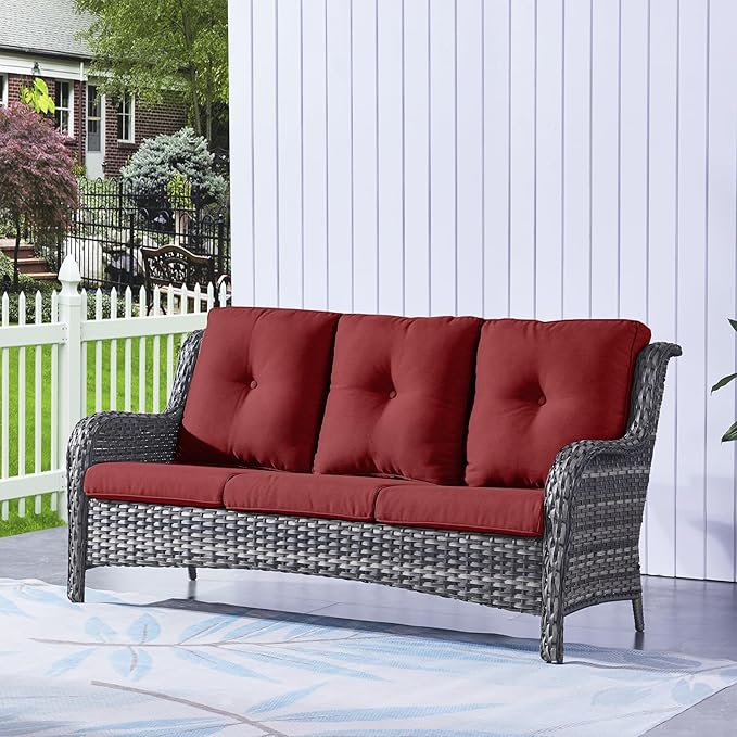 HUMMUH Outdoor Patio Furniture with Fire Pit Table Outdoor Conversation Set PE Wicker Patio Couch Swivel Glider Chairs for Balcony Garden,Lawn,Deck