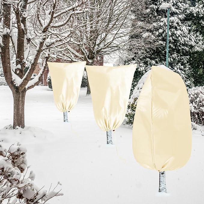 Homimp Plant Covers Freeze Protection, 4 Pack Frost Covers with Zipper Drawstring (23.6" x 31.5") Plant Protection Cover Bags for Outdoor Winter Frost Cold Weather Shrubs Trees Jacket Covers(Yellow)