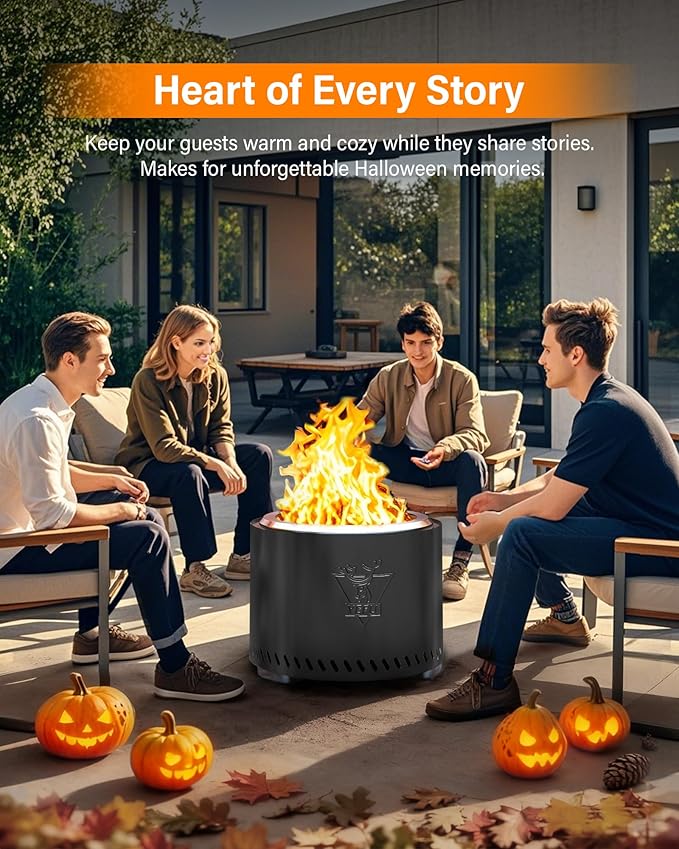 YEFU Smokeless Firepit for Outdoor Portable: 15 Inch Fire Pit with Removable Ash Pan - Outdoor Fire Pit for Wood Burning - Smokeless Firepit with 304 Stainless Steel for Patio Camping Backyard