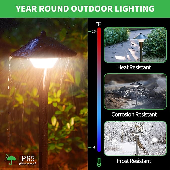Varmtalys Outdoor Low Voltage Pathway Light - 5CCT Adjustable Walkway Lights LED, 12V Landscaping Pathlights, Mushroom Shape Driveway Lighting Waterproof IP65 ORB Aluminum for Sidewalk Lawn (10 Pack)