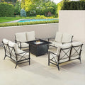 Oakland Living Black Aluminum Patio Fire Table Set with Four Deep Seating Loveseat with Cushions