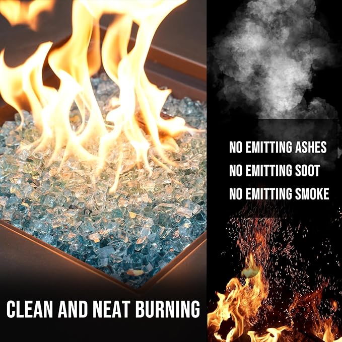 Skyflame High Luster 10-Pound Fire Glass for Fire Pit Fireplace Landscaping (1/2", Aqua Blue)